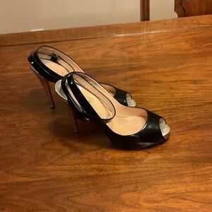 Christian Louboutin Black Patent Peep-Toe Slingback Stilettos